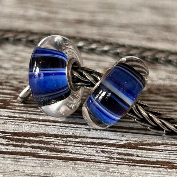 TROLLBEADS Blue & Black Stripe Unique LAA 925S NEW! $ per bead - Picture 4 of 5